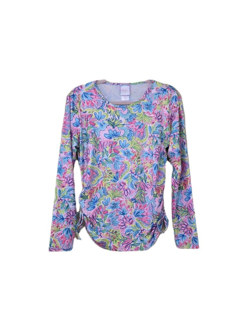 Stella Parker Collection Floral Paisley Top L Multicolor Ruched Sides Resortwear